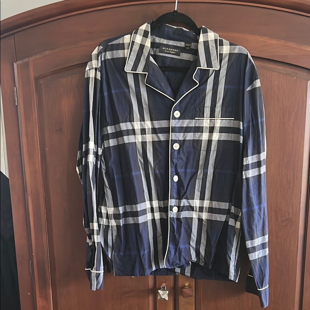 Burberry Navy Plaid Pajama Top